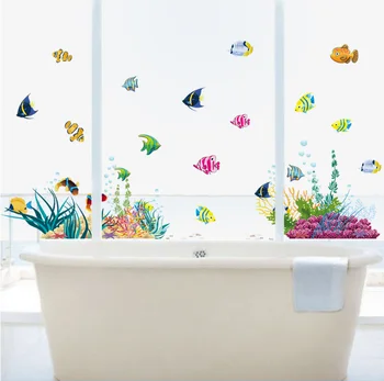 Karstā ateja vannas istabas durvis logu dekoratīvās sienas uzlīmes, Jūras Pasauli, Zivju, Augu, bērnu istabas mājas decal bērnistaba virtuve DIY māksla