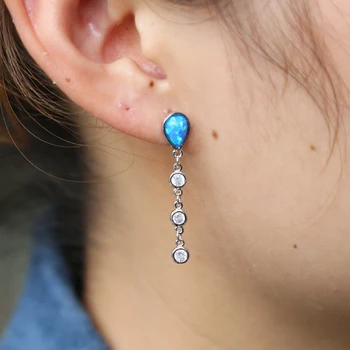 Karstā pārdošanas Moderns sudraba krāsā ilgi Auskari zils opāls vilināt auskari Sievietēm puses auss, aproces auskari dāvanu Rotaslietas 2018