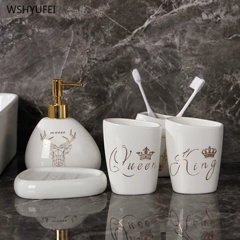 Keramikas zelta ģeometriskā raga vannas istabas piederumi uzstādīt mazgāšanas līdzeklis pudeli mutē kausa ziepes, zobu suku turētājs, sadzīves priekšmeti,