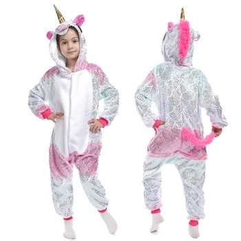 Kigurumi Bērnu Pidžamas Zēniem Meitenes Unicorn Flaneļa Pidžamas Bērniem Panda Pijamas Uzvalks Dzīvnieku Sleepwear Ziemas Kaķis Onesies