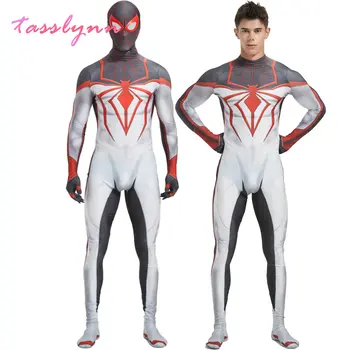 Km Morales balts Spider Cosplay Kostīmi Vīriešu Anime Drēbes Zēniem Spider Uzvalks Likra Zentai PS5 Cosplay Halloween Bodysuit