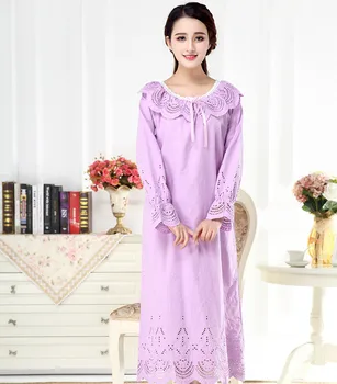 Kokvilnas Sieviešu Sleepwear Princese Kokvilnas Miega Sieviešu kleita ar garām Piedurknēm Naktskrekls Eleganti, Romantiski rozā, violeta balta krāsa