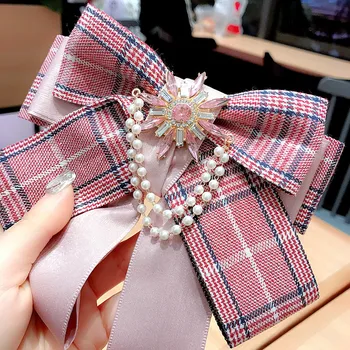 Korejas Modes Pleds daudzslāņu Bowknot Dāmas Auduma tauriņu High-end Pērle Rhinestone Piespraudes un Brošas Sieviešu Piederumi