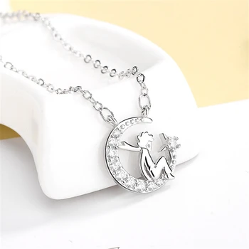Korejas Modes Princis Eņģelis Kaklarota Moon Star Akmeņiem Bruģētu sānslīdi kaklasaite Kulons, Kaklarota, Valentīna Diena Klāt