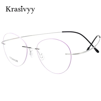 Krasivyy Bez Apmales Tīra Titāna Brilles Rāmis Sievietēm Ultravieglajiem Optisko Recepšu Brilles Klasika Vintage Apaļas Brilles