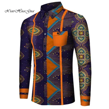 Krekls ar garām Piedurknēm Vīriešiem Bazin Riche Tradicionālo Āfrikas Kokvilnas Apģērbs Izdrukāt Topi Dashiki Āfrikas Drēbes Cēloņu Krekli WYN818
