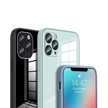 Kvadrātveida Rūdīts Stikls Lietā Par iPhone 11 Pro Max XS XR X Šķidruma Silikona Vāciņš iPhone SE 2020. gadam 7 8 Plus Triecienizturīgs Aizsardzība