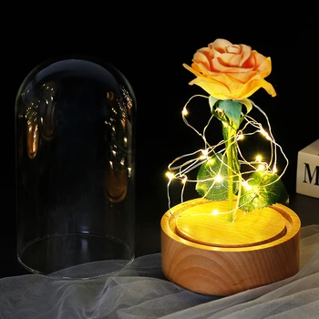 LED Gaismas Automātiskās Rotācijas Dižskābardis Bāzes Eternal Rose Puķu Stikla Vāks Sky City Music Box Mātes Valentīna Diena Dāvanu