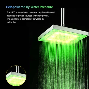 LED Lietus Dušas Galvas Kvadrātveida Dušas Galvas Automātiski RGB Krāsu Maiņa, Temperatūras Sensors Showerhead Vannas Dropship