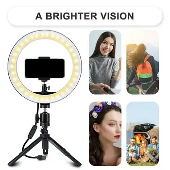 LED Selfie Gredzenu Gaismas Tālruņa Stāvēt Turētāja Statīva 10in Fotogrāfija RingLight Regulējamas Lampas Grims Apli Aizpildīt Gaismas 3 Gaismas Režīmi