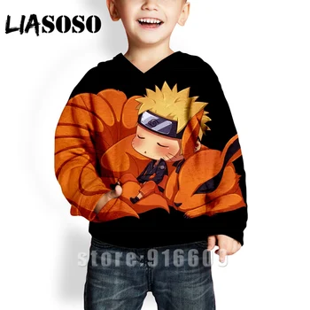 LIASOSO Naruto pelēkā vārna 3D Druka Bērnu Top Harajuku Japāņu Anime pelēkā vārna Kakashi Džemperis Jaka Kids Streetwear Apģērbi