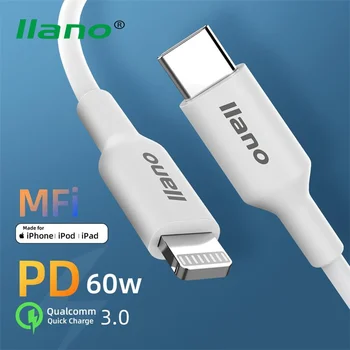 LLANO MFi USB C līdz Lightning Kabelis iPhone12 X XS XR PD60W Ātrās Uzlādes Datu USB PD Kabeļu Maksas Vadu Macbook Pro