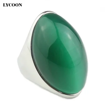 LYCOON jaunākās ierašanās luksusa opal gredzenu 316L nerūsējošā tērauda Kanāls iestatījumu zaļā opāls, lai sievietes puses gredzeni LYD0189