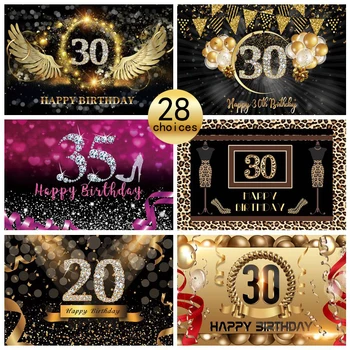 Laeacco Zelta Spīguļi, Happy Birthday Party Dekoru 30 40 50 Diamond Foto Fons Balonu Sieviete, Foto Fona Foto Studija