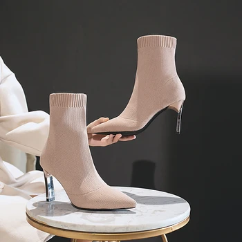 LazySeal 7cm Zeķes, Zābaki Sieviešu Modes 2020. Gadam Metāla Papēžu Kurpes Sexy Potītes Zābaciņi Melnā Plānas Papēžiem Kurpes Sieviete Dāmas Puses Boot