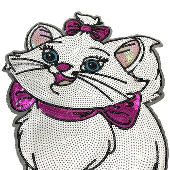 Liels Karikatūra kaķis Sequined Plankumi, Balts Kaķis Ielāpus Drēbes Šūt uz Vizuļi Dzīvnieku Plāksteris Žetons DIY apģērbu daļa