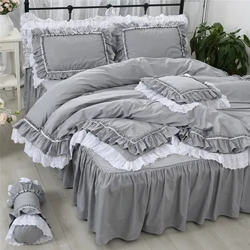 Luksusa kokvilnas gultasveļas komplekts Eiropas Amerikāņu stila gultas Karalis Savirmot mežģīņu sega sedz, svārki palagu sega vāciņu komplekts