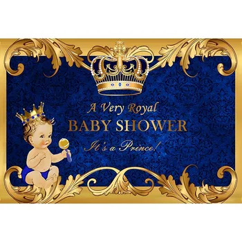 Mehofoto Royal Prince Baby Dušas Fona Zelta Kronis Royal Blue Fotogrāfijas Fona Vinila Laipni Mazais Zēns Baby Dušas 935