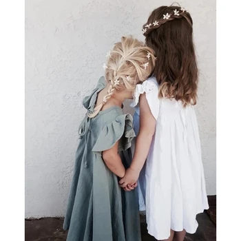 Meitene Kleitas JAUNAS Vasaras Piedurknēm vienkrāsainu Meitene Drēbes Cildren Princese Kleitas Pavasara Modes Apģērbs Bērniem