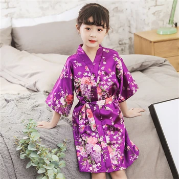 Meitenes Kimono Yukata Japāņu Tradicionālā Stilā, Zīda Ziedu Pidžamu Peldmētelis Bērniem Vasarā Āzijas Atpūtas Sleepwear Naktskrekls