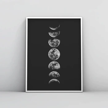 Minimālisma Pilns Mēness Melna Balta Mēness Fāzēm Saules Sistēmas Kanvas Glezna Plakāti un Izdrukas Sienas Mākslu, viesistaba, Mājas Dekoru