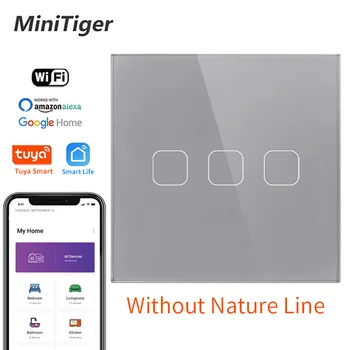 Minitiger 3 Banda Kristāla Stikla WiFi Touch Smart Gaismas Slēdzi, Bezvadu Sienu interruptor 1/2/3 Banda Touch APP Kontroles Touch Switch