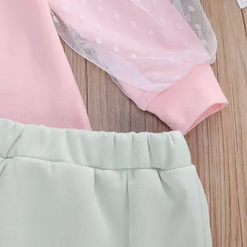 Modes 2gab Komplekti Kokvilnas Zīdaiņu Apģērbu Puff garām Piedurknēm+Svārki Acs Elastīgs Divi Gabali Vidukļa Tērpiem Komplekts Princess Puse Apģērbi