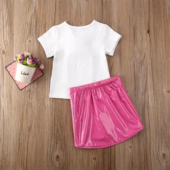Modes Bērniem, Baby Girl Apģērbu Komplekts 3D Ziedu Īsām Piedurknēm Topi Tee Ādas-Line Svārki Apģērbs Vasaras Sunsuit 1-5Years