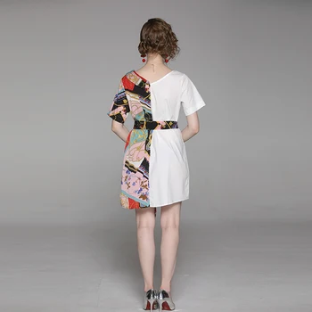 Modes Dizainere Vasaras Kleita 2019 Sievietēm Ar Īsām Piedurknēm V-Veida Kakla Vintage Print Raibs Kleita Lady Gadījuma Vērtnes Zaudēt Krekli Kleita