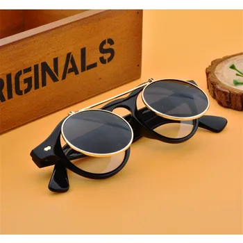 Modes steampunk blind vīriešu saulesbrilles dubultā objektīva apaļas dāmas brilles UV400 classic retro zīmolu brilles