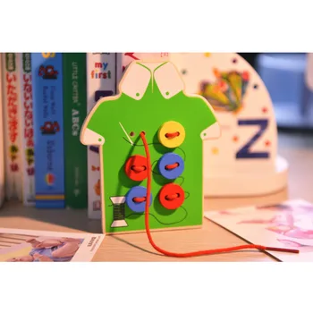 Montessori Izglītības Rotaļlietas, Bērnu Krelles Cilpu Valdes Koka Rotaļlietas Toddler Piešūt Pogas Agrīnās Izglītības Mācību Rotaļlietas