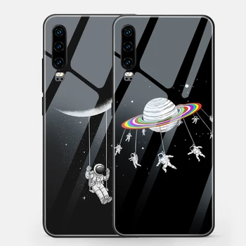 Mēness Astronautu Luksusa Stikla Gadījumā Huawei P40 P30 P20 P Smart 2019 2020 Godu 30 30 20 10 Mate 40 30 20 Lite Pro Segtu Būtiska