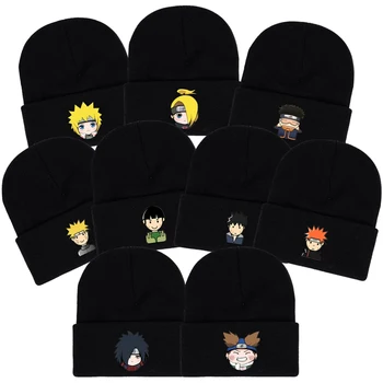 Naruto Anime Hokage Ninja Sharingan, Beisbola Cepurītes Adītas Ziemas Siltas Cepures Vīrieši, Sievietes Zēni, Meitenes Elastīga Melna