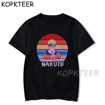 Naruto Sieviešu, Vīriešu T-krekls Estētika Sakura Japāņu Anime Grafiskā Īsām Piedurknēm Kokvilnas Black T Krekli, Sieviešu Camisetas 2020
