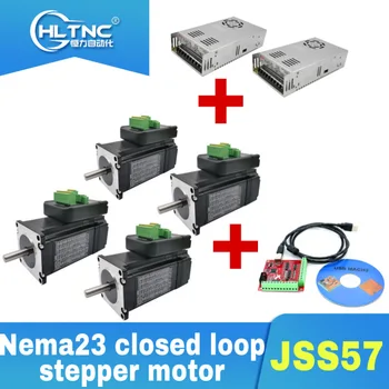Nema23 4 gab JSS57P1.5N / 2.2 N / 3N slēgtā kontūra stepper motors + 2gab 350w 36v barošanas + 1 komplekts mach3 saskarnes panelis