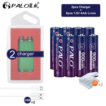 PALO 1,5 V 900mWh Uzlādējamas AAA Akumulatoru ar USB Lādētāju, lielas Ietilpības aaa Uzlādējamās Li-ion Baterijas Tālvadības pults Rotaļlietas