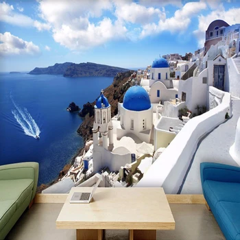 Pasūtījuma 3D Foto Tapetes Grieķija, Egejas, Vidusjūras Lieli Gleznojumi Dzīvojamā Istaba Guļamistaba neaustu Sienas Tapetes De Parede 3D