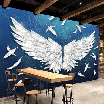 Pasūtījuma 3D Sienas Tapetes Eņģeļa Spārnus Zili Zvaigžņotā Debess Spalvu Art Sienas Gleznojums, Dzīvojamā Istaba, Restorāns, Bārs KTV Foto tapešu