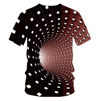 Personalizētu 3D vizuālo vortex drukas bērnu apaļu kakla īsām piedurknēm gadījuma T-krekls vasaras sporta zēni un meitenes atdzist no augšas
