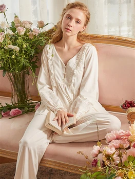 Pidžamas Sieviešu Pidžamas Dāmām garām piedurknēm Sleepwear Sieviete Salds Princese