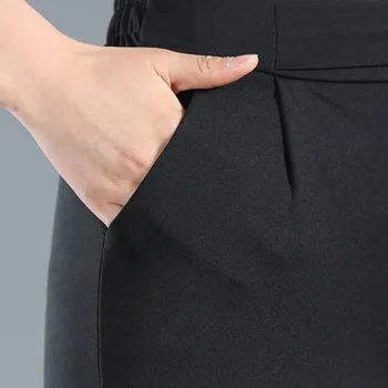Plus lieluma augstās jostasvietas bikses sieviešu black vērtnes elastīgs viduklis elegants kabatas komfortu bikses dāmas biroja bikses drēbes vasarā