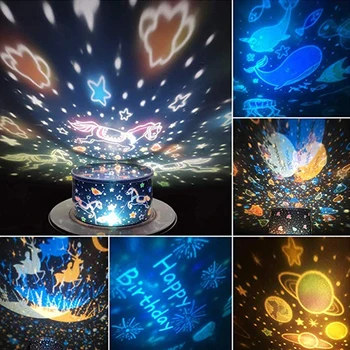 Projektors Nakts Gaisma ar Mūziku Lodziņā un 6 Projekcijas Filmas 360 Rotācijas Zvaigžņotās Debess Projektoru Lampas Bērniem, Guļamistaba, Bērnistaba Deco