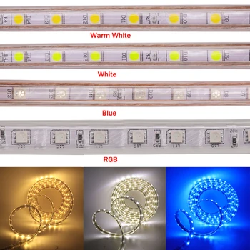 RGB LED Strip Gaismas Wifi Kontrole +Tālvadības pulti 5050 60Leds/m Elastīgu LED Lentes 110V, 220V Ūdensdrošs LED Lente Balts/Silti Balts/Zils