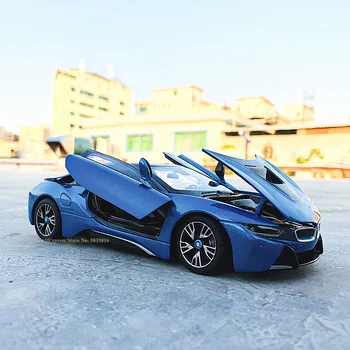Rastar 1:24 BMW i8 konceptauto blue super darbojas statisko modeli sakausējuma auto rotaļlietu kolekcija Ziemassvētku dāvanu modeļa automašīnas