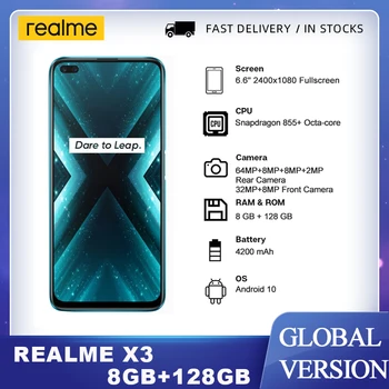 Realme X3 SuperZoom Globālo Versiju Snapdragon 855+ 8GB 128GB Quad Kamera 64MP 60X 120Hz Displejs 4200mAh 30W NFC Viedtālrunis