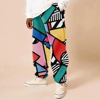 Rudens Modelis Mākslas Iespiesti Vīriešu Bikses 2021. Gada Pavasarī Elastīgs Viduklis Kabatas Ar Lencēm Vīriešiem Gadījuma Streetwear Hip Hop Treniņbikses Harajuku
