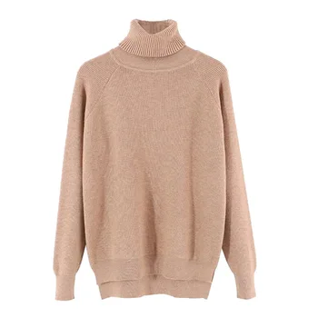 Rudens ziemas jauno cieto augstu uzrullētu apkakli džemperis džemperis sievietēm ir 2021. gadam zaudēt zemāko biezs krekls garām piedurknēm adīts džemperis top