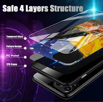 Rūdīta Stikla Telefonu Gadījumā Samsung Galaxy S20 FE S21 Ultra 5G S10e S10 S8 S9 Plus Segtu Coque Būtiska Capa Van Goga Starry Sky
