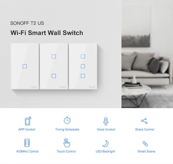 SONOFF T2 MUMS TX Pamata Smart Wifi Touch Sienas Gaismas Slēdzis ar Robežu Smart Home 433 RF/Balss/APP Kontroles Darbus ar Alexa