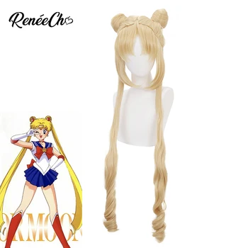 Sailor Moon Parūka Anime Cosplay Gari Blondi Mati cosplay parūkas Augstas Kvalitātes pret koroziju Izturīgiem Sintētiskiem Matiem Perucas Cosplay Parūka